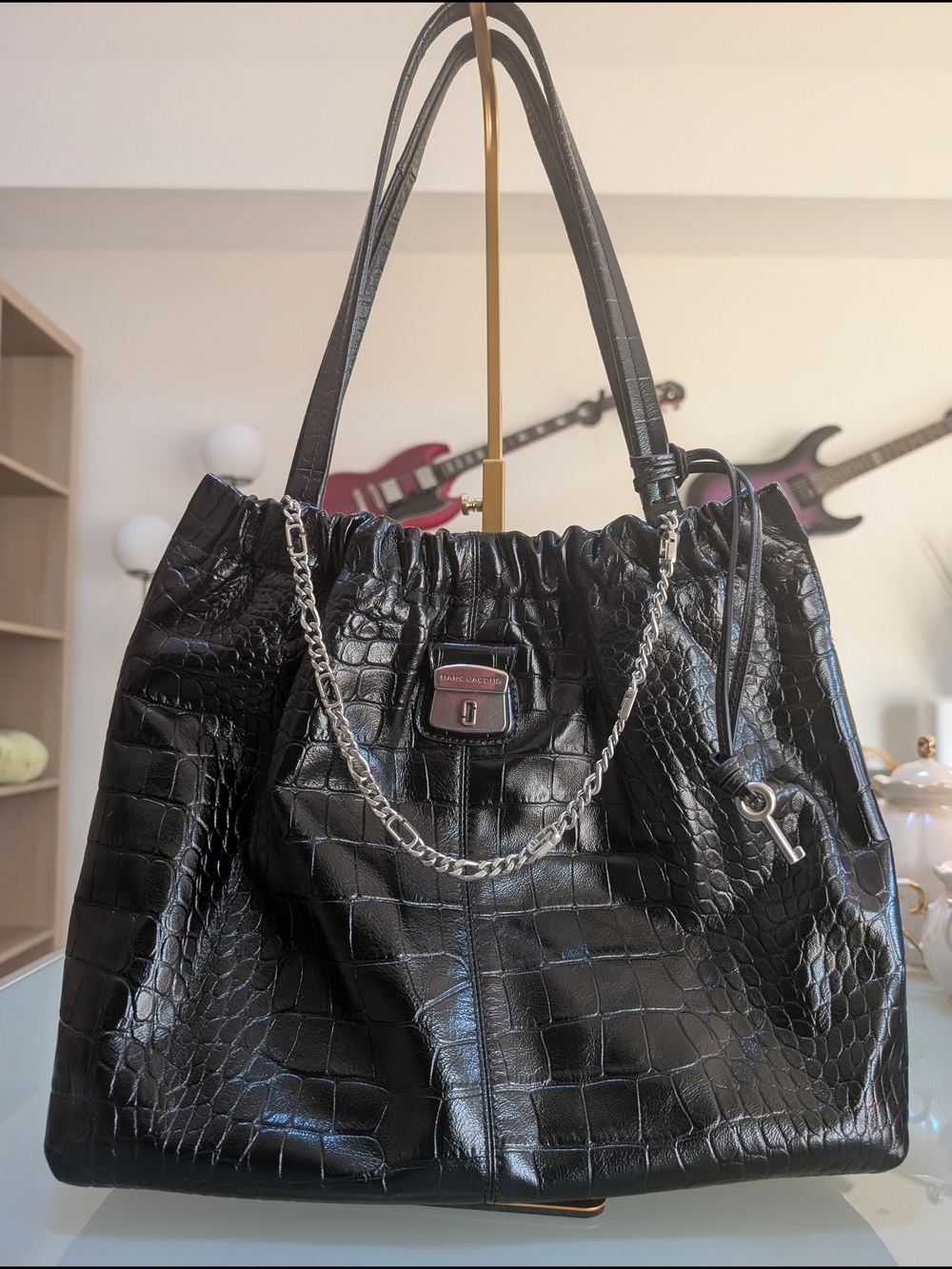 Marc Jacobs Black Croc-Embossed Cristina Tote